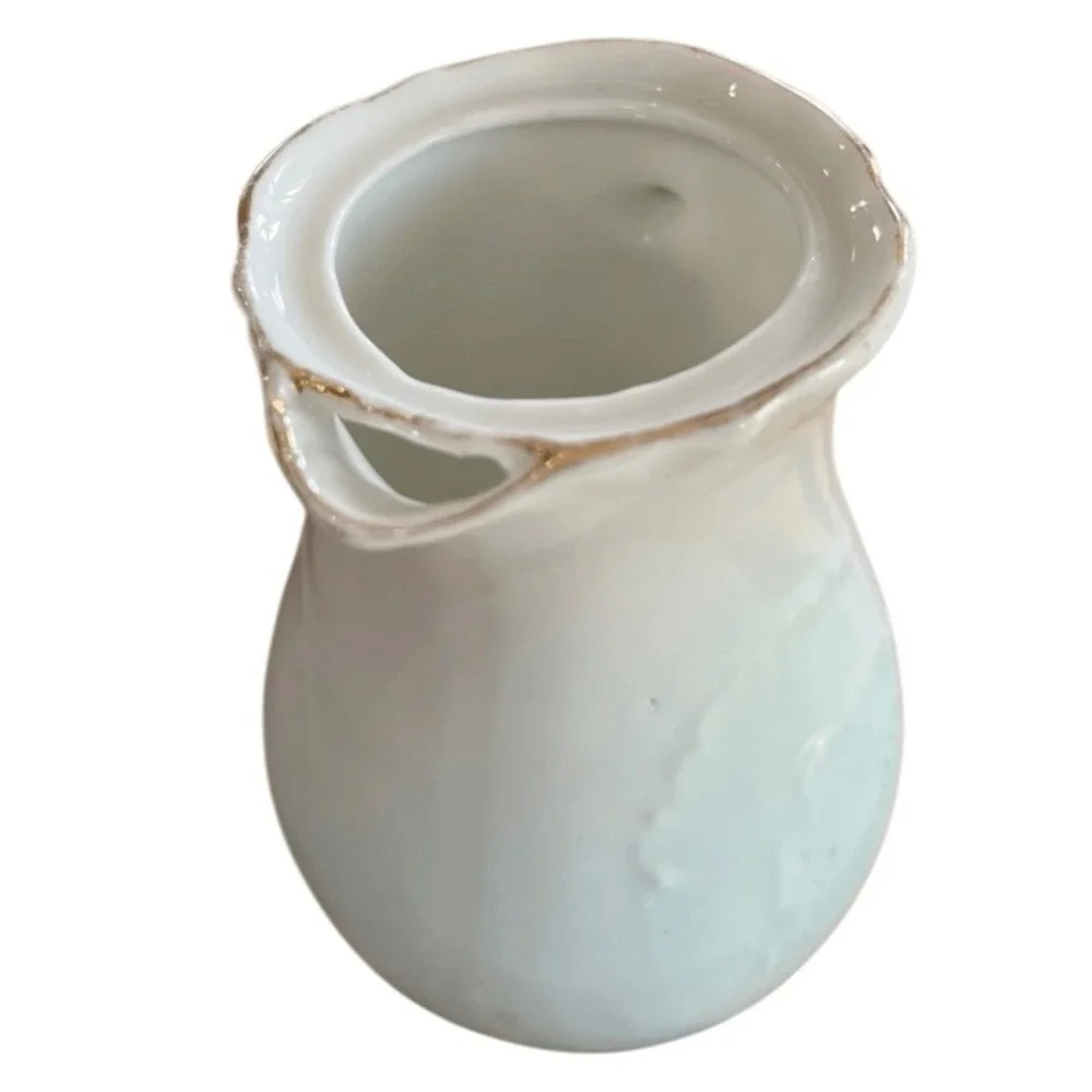 Vintage Ceramic Creamer Pitcher Blue White Ombre Gold Trim Mini Vase Cottage